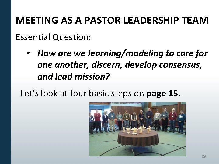 MEETING AS A PASTOR LEADERSHIP TEAM Essential Question: • How are we learning/modeling to