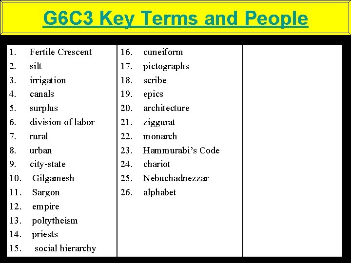 G 6 C 3 Key Terms and People 1. 2. 3. 4. 5. 6.