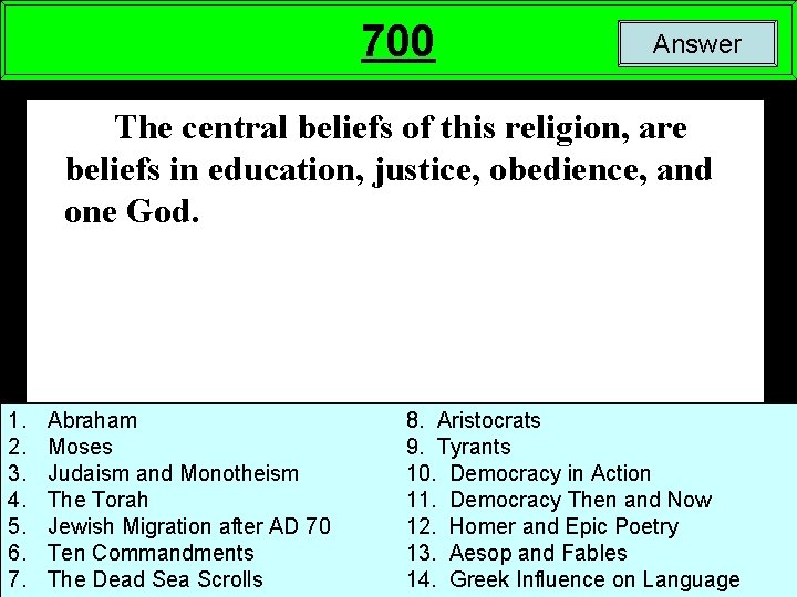 700 Answer The central beliefs of this religion, are beliefs in education, justice, obedience,