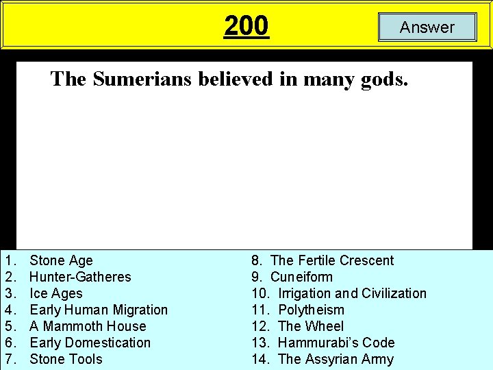 200 Answer The Sumerians believed in many gods. 1. 2. 3. 4. 5. 6.