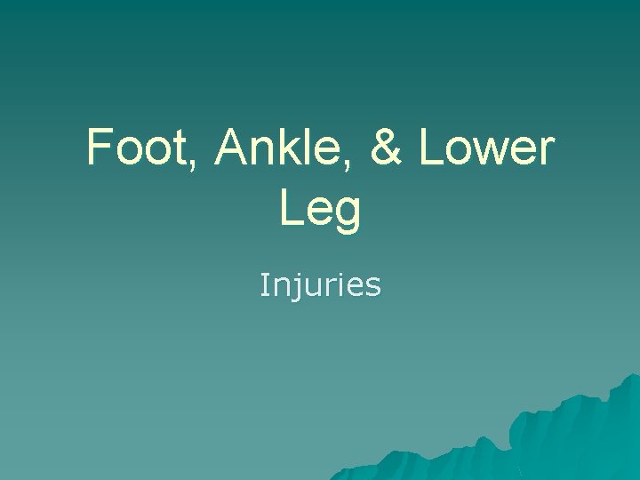 Foot, Ankle, & Lower Leg Injuries 
