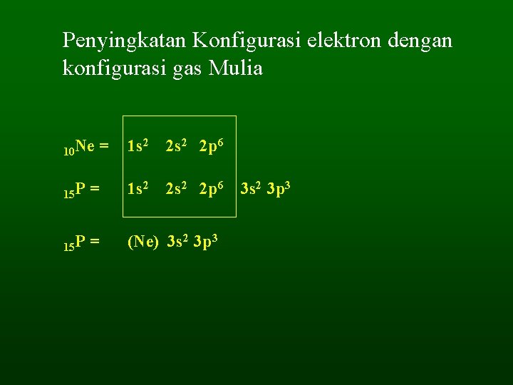 Penyingkatan Konfigurasi elektron dengan konfigurasi gas Mulia 10 Ne = 1 s 2 2