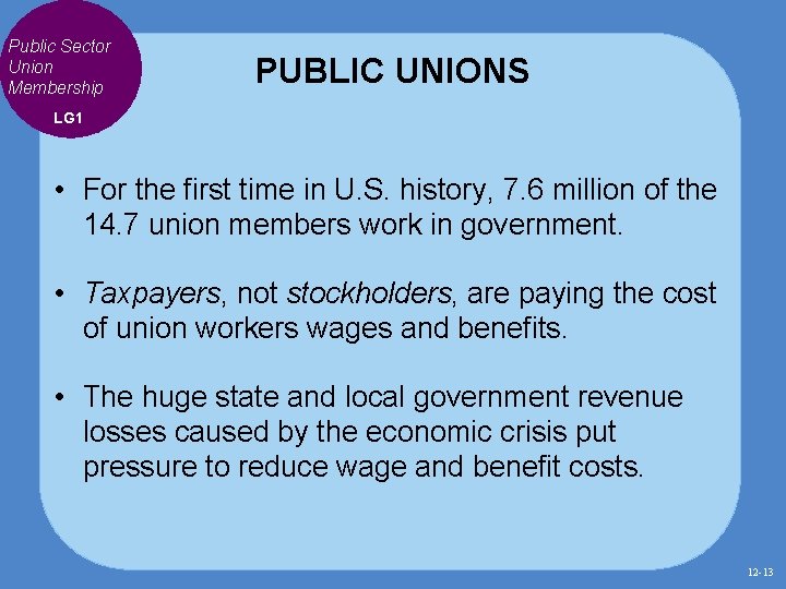 Public Sector Union Membership PUBLIC UNIONS LG 1 • For the first time in Public Sector Union Membership PUBLIC UNIONS LG 1 • For the first time in