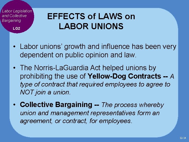 Labor Legislation and Collective Bargaining LG 2 EFFECTS of LAWS on LABOR UNIONS • Labor Legislation and Collective Bargaining LG 2 EFFECTS of LAWS on LABOR UNIONS •