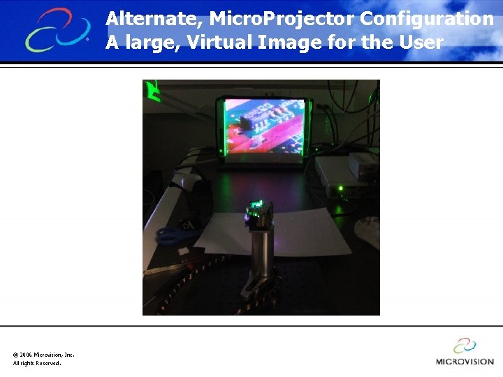 Alternate, Micro. Projector Configuration A large, Virtual Image for the User © 2006 Microvision,