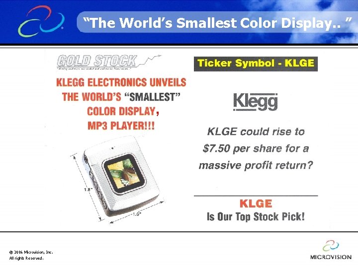 “The World’s Smallest Color Display. . ” , © 2006 Microvision, Inc. All rights