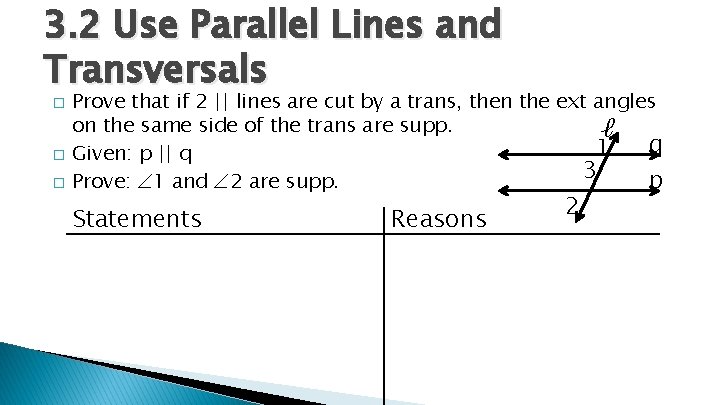 3. 2 Use Parallel Lines and Transversals � � � Prove that if 2