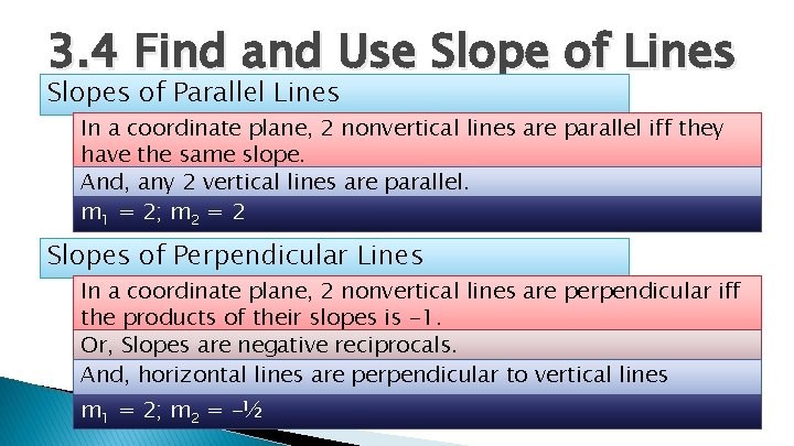 3. 4 Find and Use Slope of Lines Slopes of Parallel Lines In a