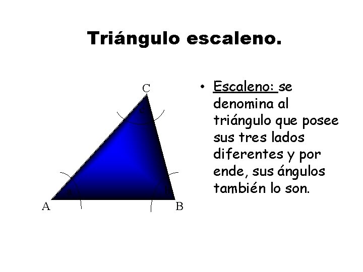 Triángulo escaleno. • Escaleno: se denomina al triángulo que posee sus tres lados diferentes