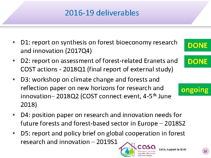 2016 -19 deliverables • D 1: report on synthesis on forest bioeconomy research DONE