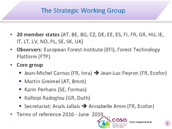 The Strategic Working Group • 20 member states (AT, BE, BG, CZ, DE, ES,