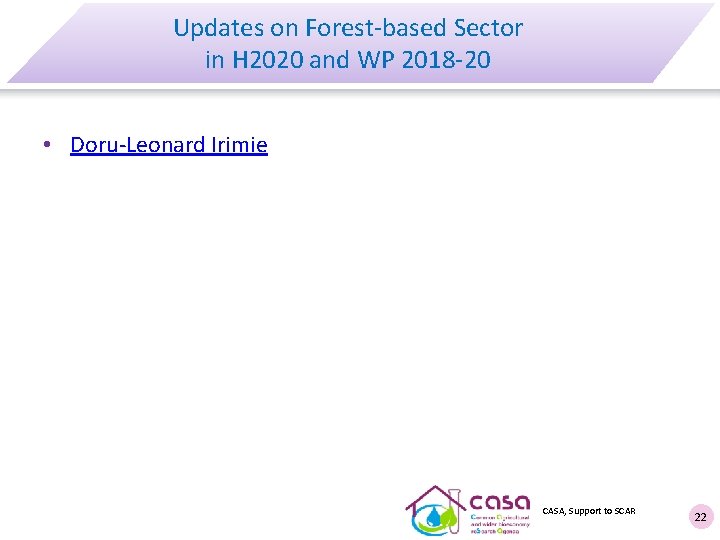 Updates on Forest-based Sector in H 2020 and WP 2018 -20 • Doru-Leonard Irimie