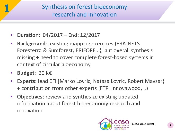 1 Synthesis on forest bioeconomy research and innovation • Duration: 04/2017 – End: 12/2017