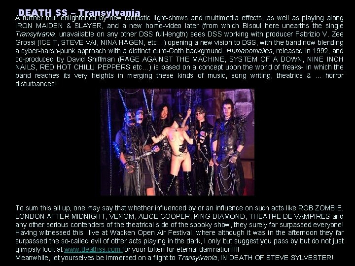 DEATH SS – Transylvania A further tour enlightened by new fantastic light-shows and multimedia