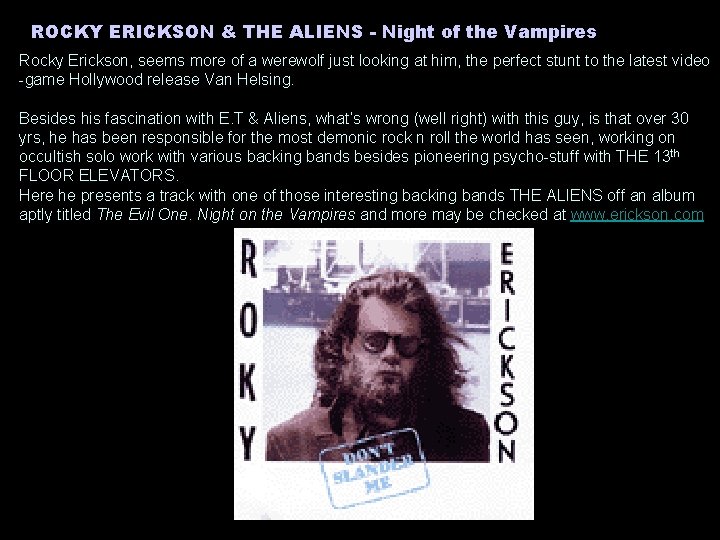 ROCKY ERICKSON & THE ALIENS - Night of the Vampires Rocky Erickson, seems more