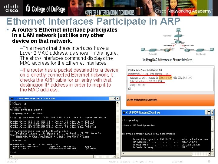 Ethernet Interfaces Participate in ARP § A router's Ethernet interface participates in a LAN