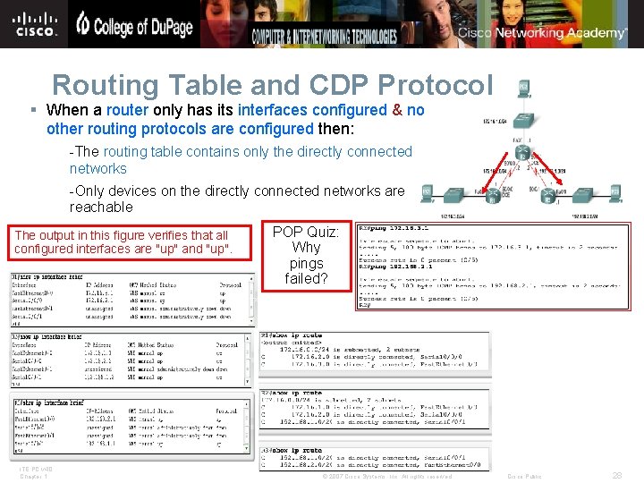 Routing Table and CDP Protocol § When a router only has its interfaces configured
