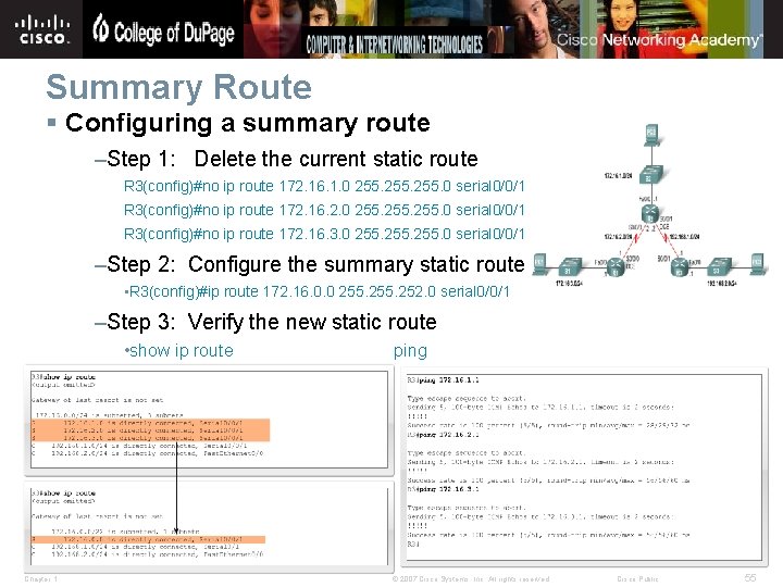 Summary Route § Configuring a summary route –Step 1: Delete the current static route