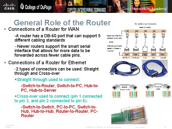 General Role of the Router § Connections of a Router for WAN -A router