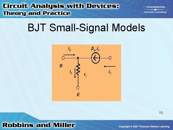 BJT Small-Signal Models ib βacib B ie rc i. C E 10 BJT Small-Signal Models ib βacib B ie rc i. C E 10