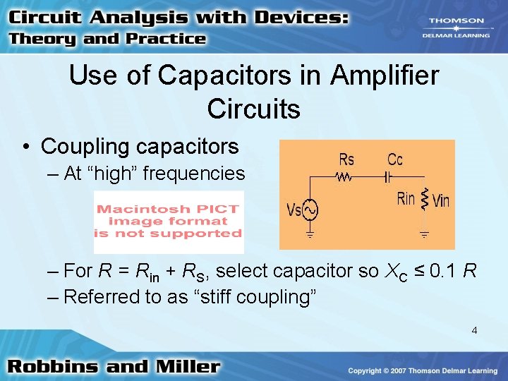 Use of Capacitors in Amplifier Circuits • Coupling capacitors – At “high” frequencies – Use of Capacitors in Amplifier Circuits • Coupling capacitors – At “high” frequencies –