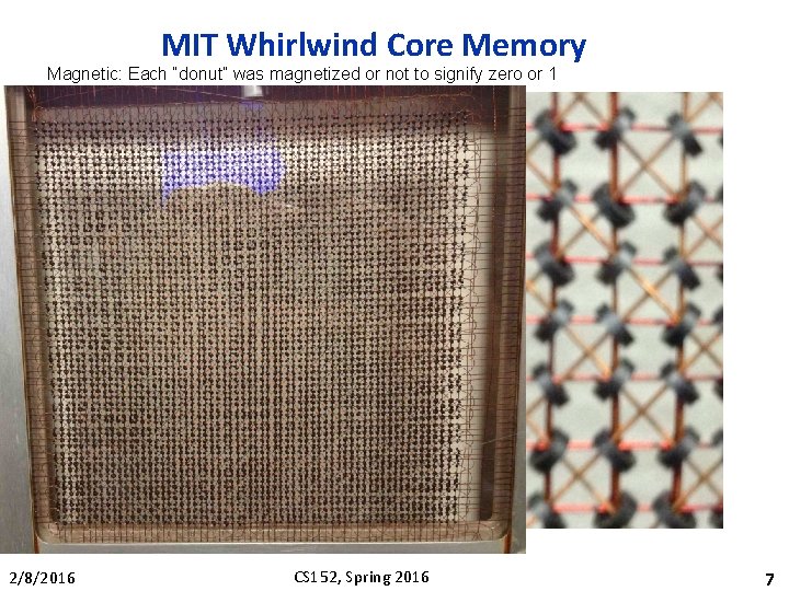 MIT Whirlwind Core Memory Magnetic: Each “donut” was magnetized or not to signify zero