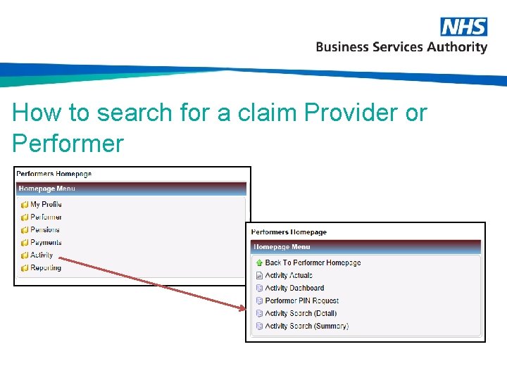 How to search for a claim Provider or Performer 