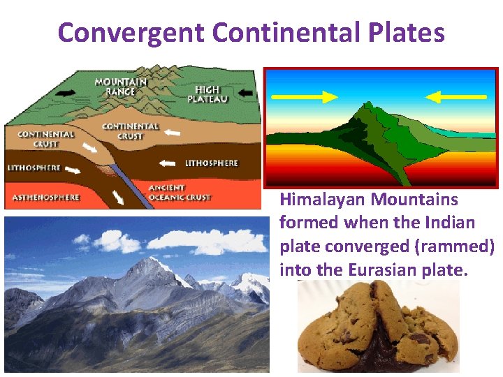 Convergent Continental Plates Himalayan Mountains formed when the Indian plate converged (rammed) into the