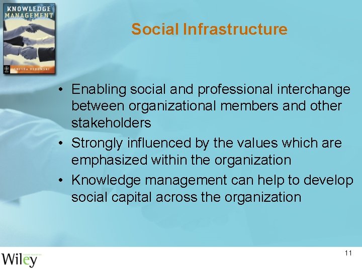 Social Infrastructure • Enabling social and professional interchange between organizational members and other stakeholders