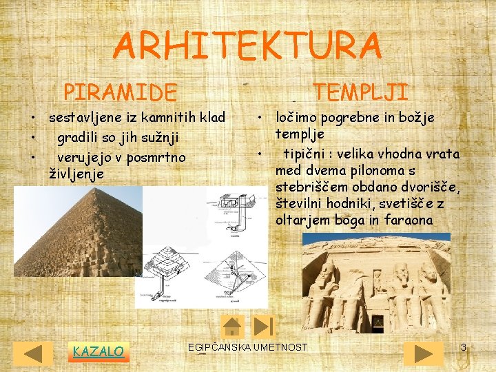 ARHITEKTURA PIRAMIDE • sestavljene iz kamnitih klad • gradili so jih sužnji • verujejo