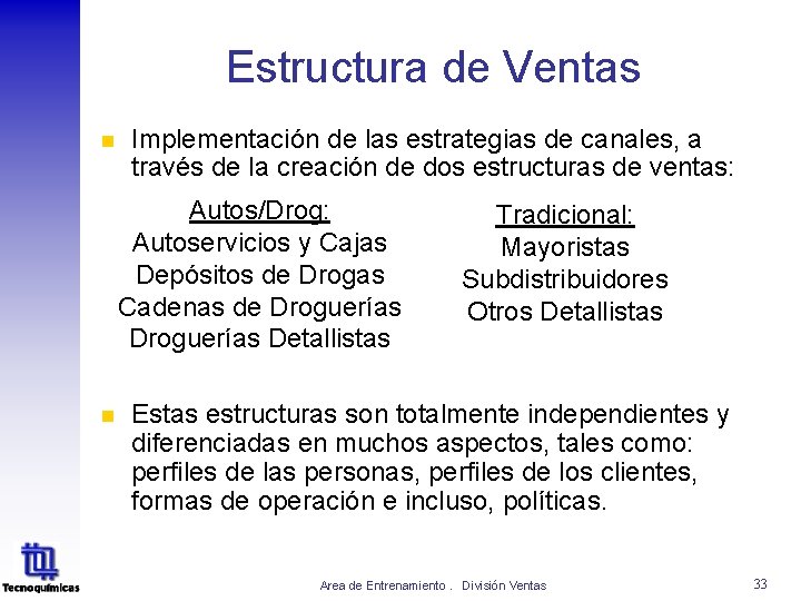Estructura de Ventas n Implementación de las estrategias de canales, a través de la Estructura de Ventas n Implementación de las estrategias de canales, a través de la