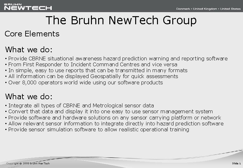 The Bruhn New. Tech Group Core Elements What we do: • • • Provide