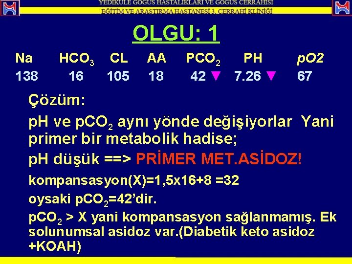 OLGU: 1 Na 138 HCO 3 CL 16 105 AA 18 PCO 2 PH