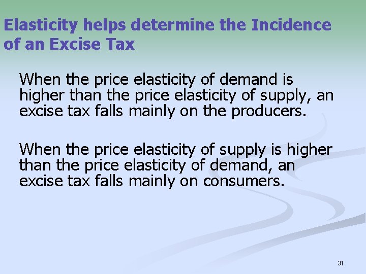 Elasticity helps determine the Incidence of an Excise Tax When the price elasticity of