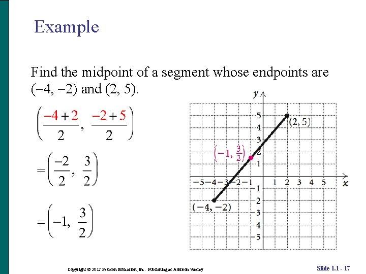 Example Find the midpoint of a segment whose endpoints are ( 4, 2) and