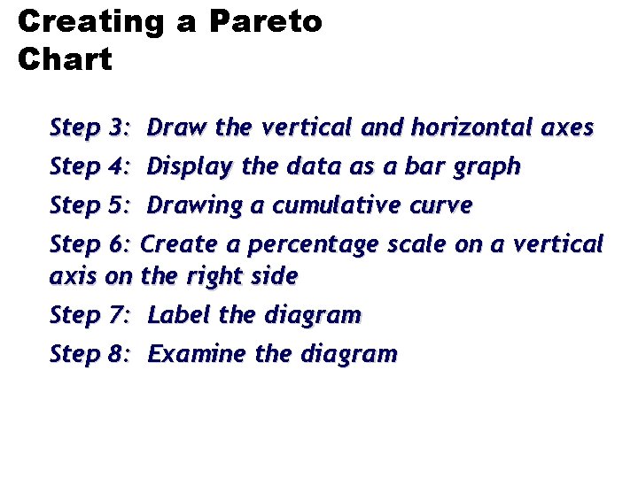 Creating a Pareto Chart Step 3: Draw the vertical and horizontal axes Step 4: