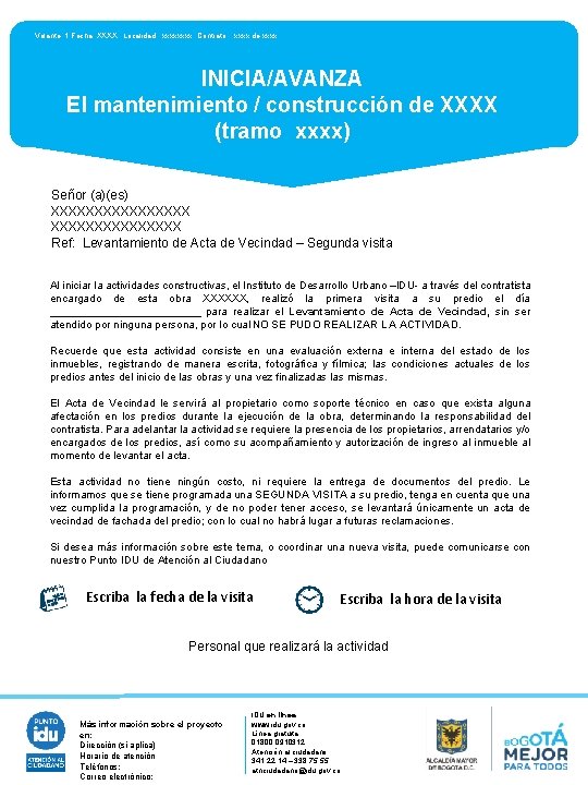 Volante: 1 Fecha: XXXX Localidad: xxxx Contrato: xxxx de xxxx INICIA/AVANZA El mantenimiento /