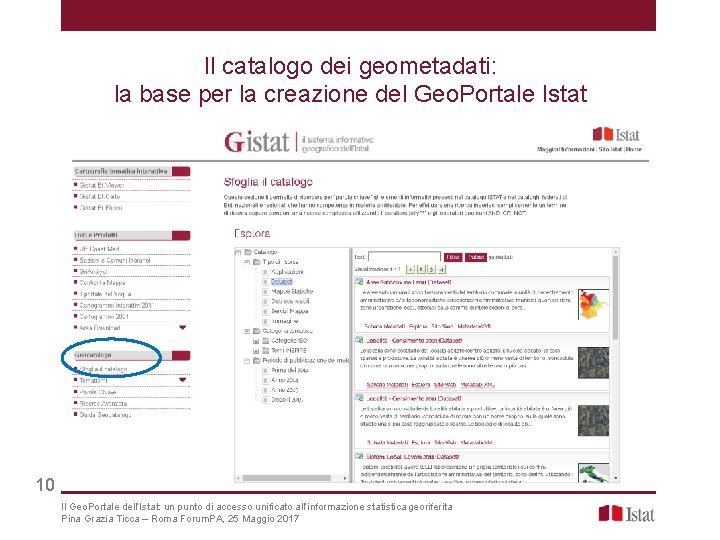 Il catalogo dei geometadati: la base per la creazione del Geo. Portale Istat 10