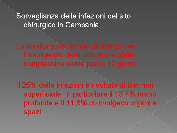 Sorveglianza delle infezioni del sito chirurgico in Campania La mediana del tempo di latenza Sorveglianza delle infezioni del sito chirurgico in Campania La mediana del tempo di latenza