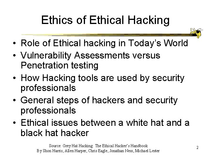 Ethics of Ethical Hacking • Role of Ethical hacking in Today’s World • Vulnerability