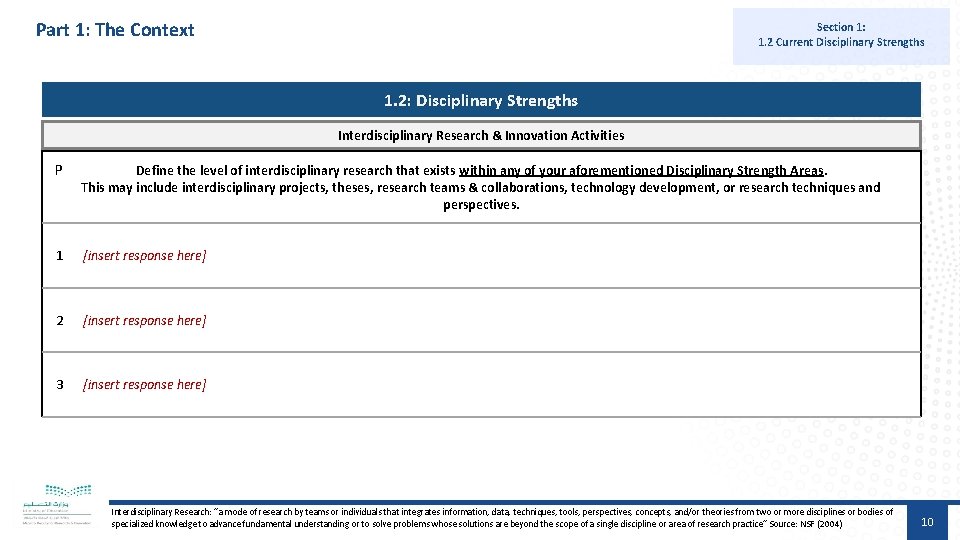 Part 1: The Context Section 1: 1. 2 Current Disciplinary Strengths 1. 2: Disciplinary