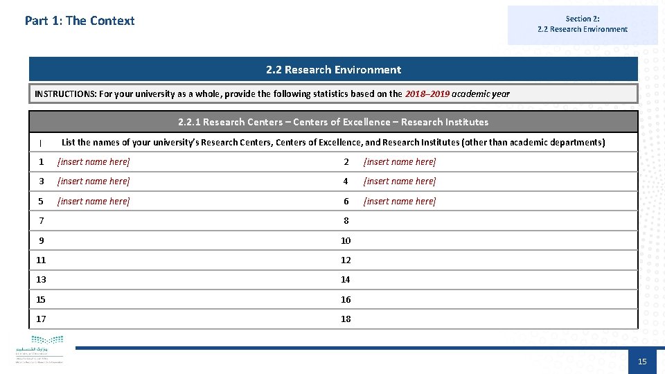 Part 1: The Context Section 2: 2. 2 Research Environment INSTRUCTIONS: For your university