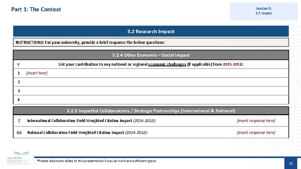 Part 1: The Context Section 3: 3. 2 Impact 3. 2 Research Impact INSTRUCTIONS: