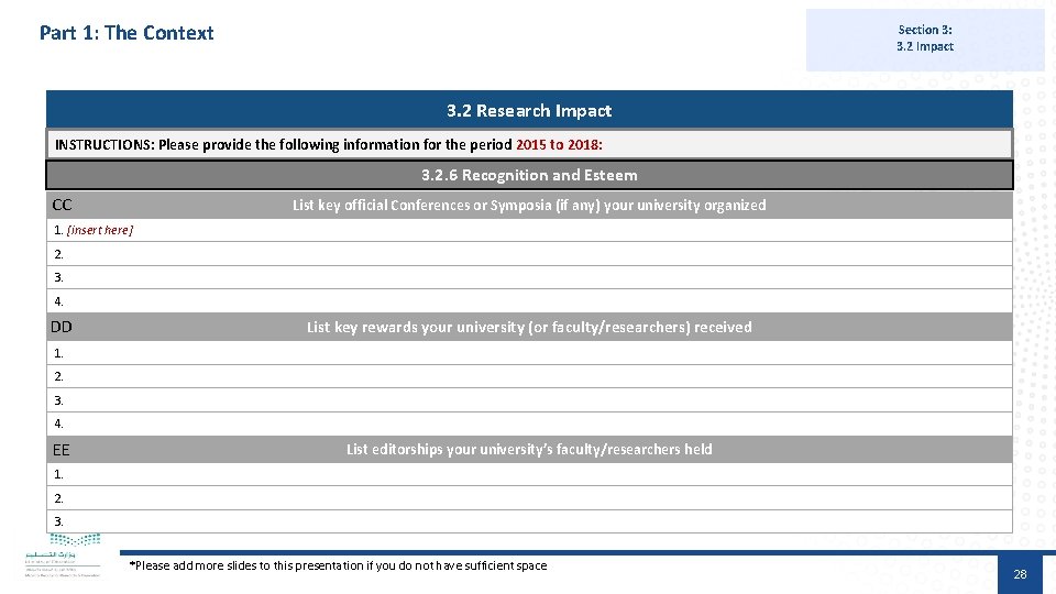 Part 1: The Context Section 3: 3. 2 Impact 3. 2 Research Impact INSTRUCTIONS: