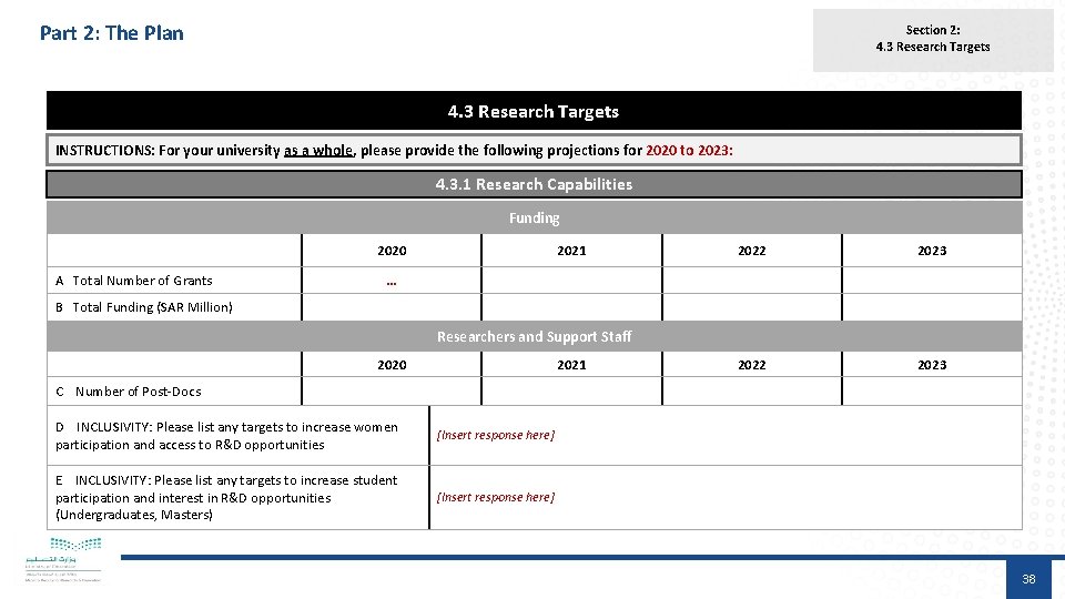 Part 2: The Plan Section 2: 4. 3 Research Targets INSTRUCTIONS: For your university