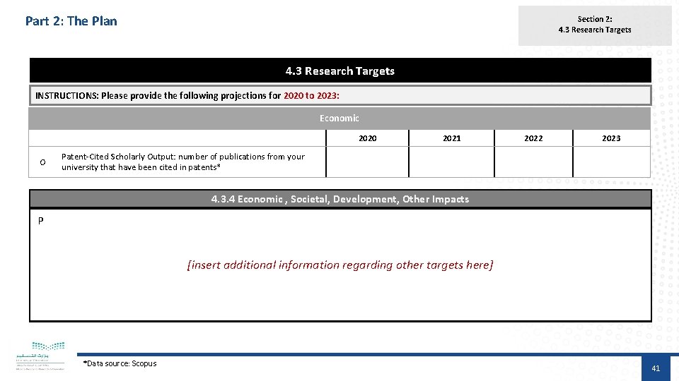 Part 2: The Plan Section 2: 4. 3 Research Targets INSTRUCTIONS: Please provide the