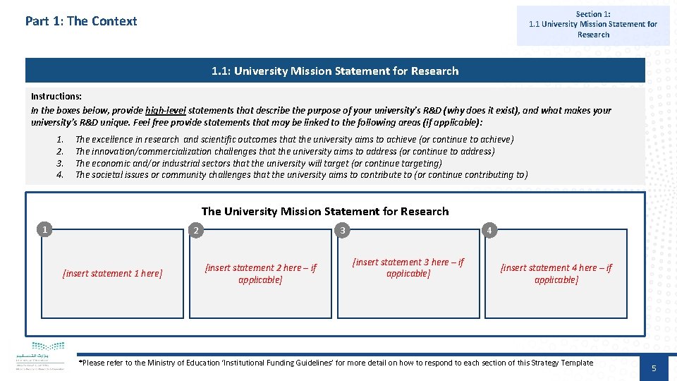 Section 1: 1. 1 University Mission Statement for Research Part 1: The Context 1.