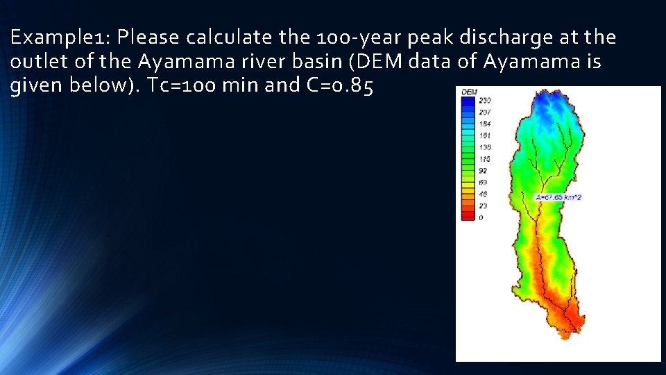 Example 1: Please calculate the 100 -year peak discharge at the outlet of the