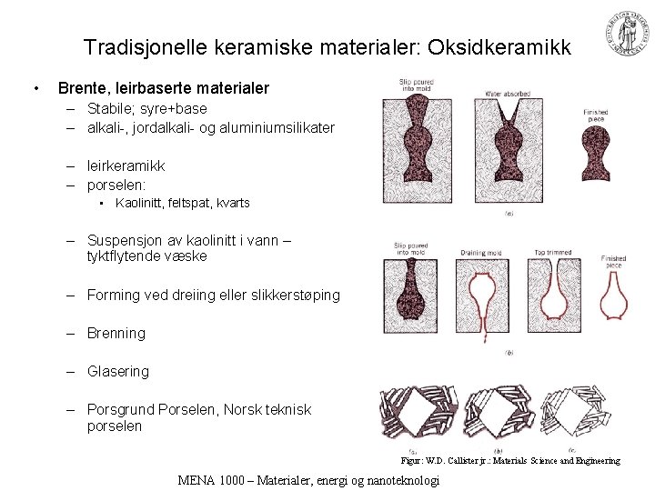 Tradisjonelle keramiske materialer: Oksidkeramikk • Brente, leirbaserte materialer – Stabile; syre+base – alkali-, jordalkali-