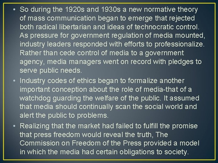  • So during the 1920 s and 1930 s a new normative theory